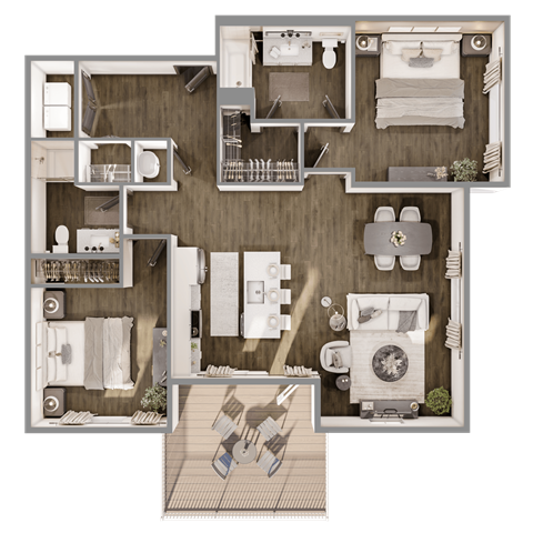 Floor plan for 2 beds, 2 baths, 1150 sqft